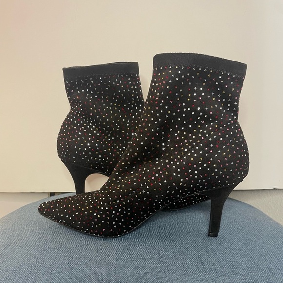 INC Black Rhinestone Padded Bray Pointed Toe Stiletto Booties size 10 - Picture 11 of 12